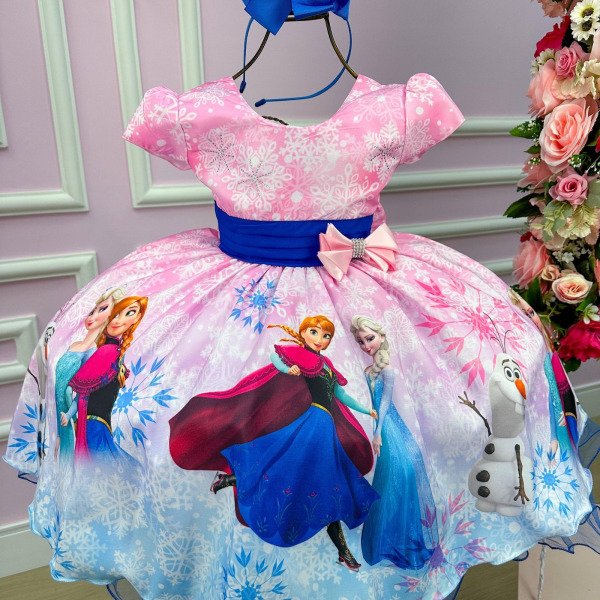Vestido Infantil Temáticos da Gigi Frozen Rosa