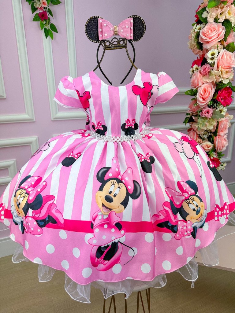 Vestido Infantil Temáticos da Gigi Minnie/Minie Rosa