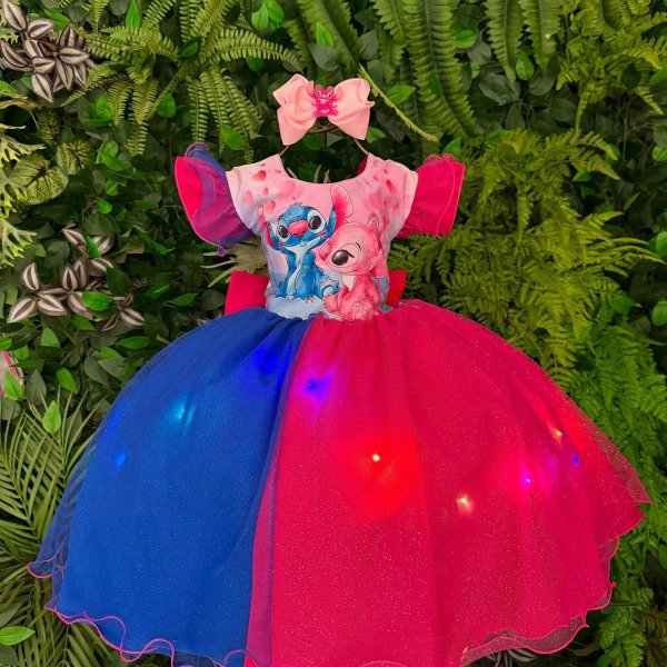 Vestido Tematicos Ysa Kids Lilo Stitch Pink e Azul com Led