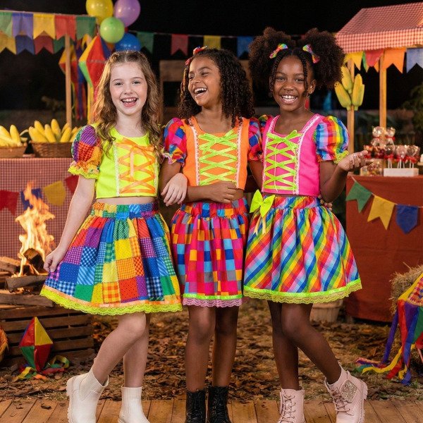 Conjunto Junino Banana Club Luxo Manu Neon