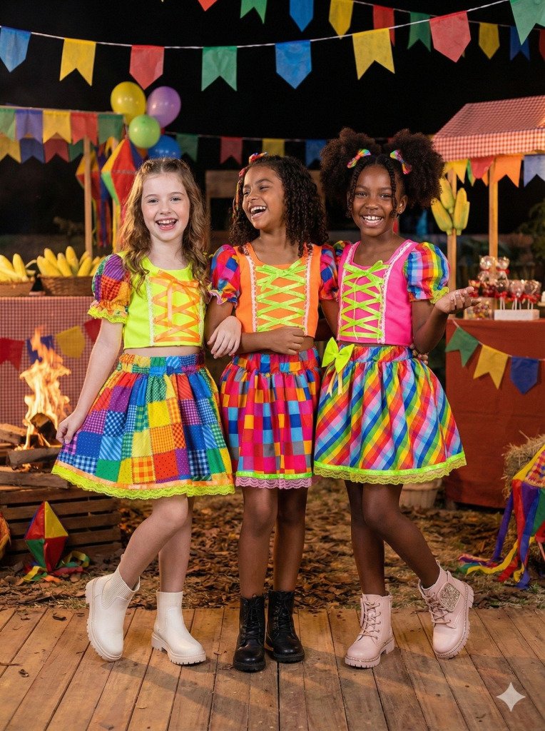 Conjunto Junino Banana Club Luxo Manu Neon