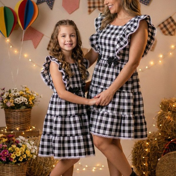 Vestido Banana Club Aline Xadrez Mãe e Filha