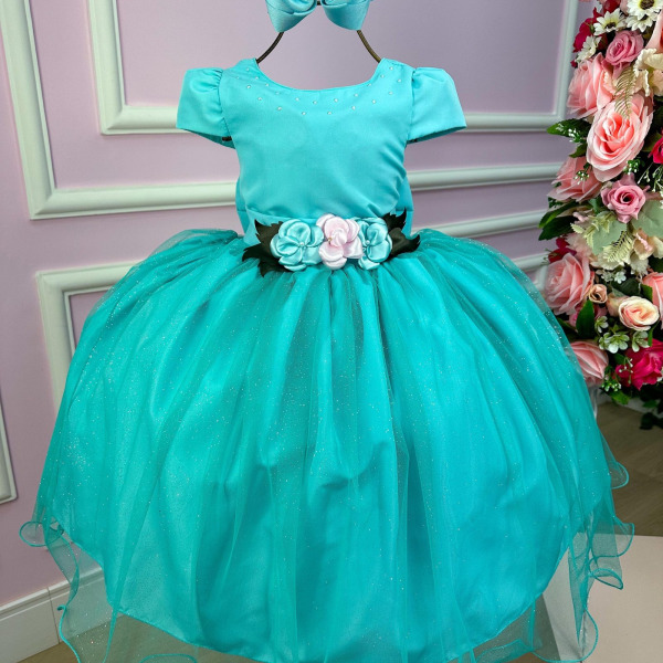 Vestido Juvenil Vila Lele Luiza Verde Tiffany