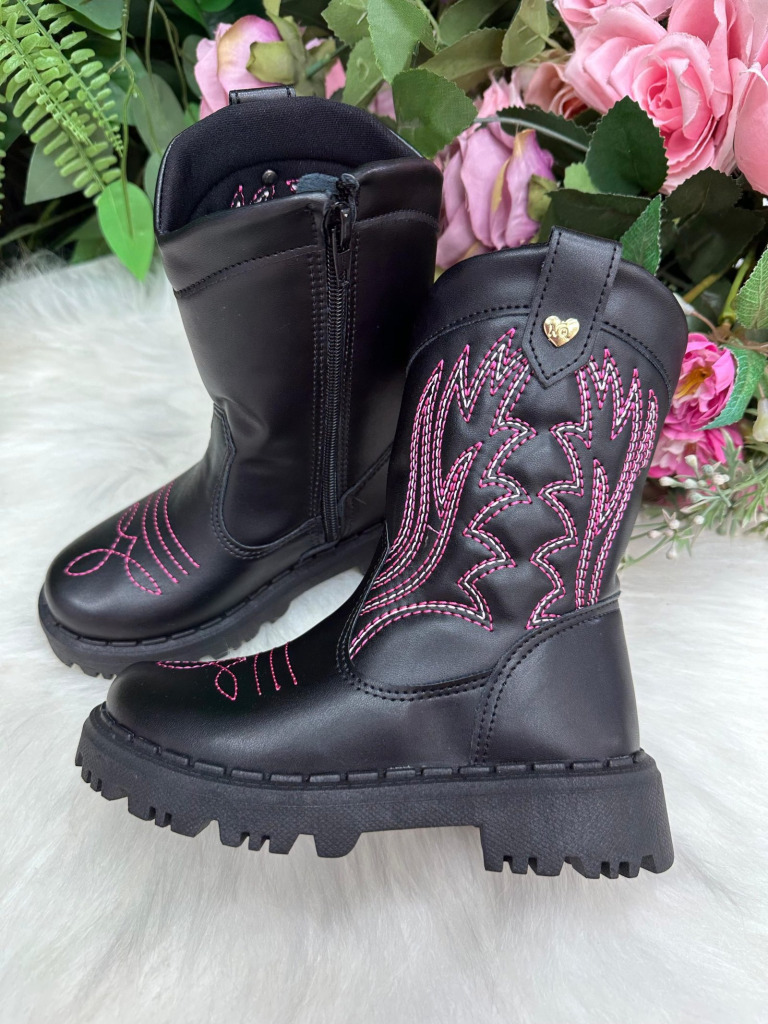 Bota Nilqi Texana Isabella Preto e Pink