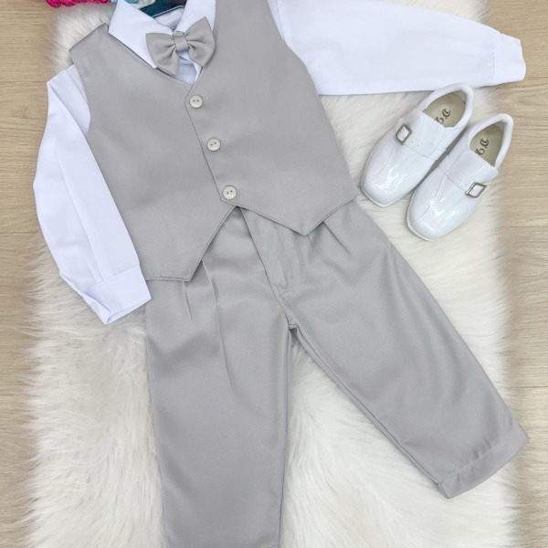 Conjunto Miss Cherry Social Colete Cinza Claro